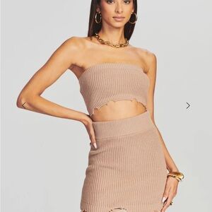 Retrofete Lola Dress: Strapless Tan Top and Mini Skirt